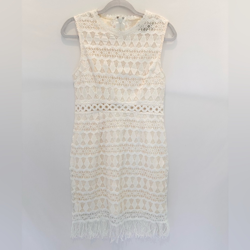 Lulu's Cream Lace Fringe Mini Dress